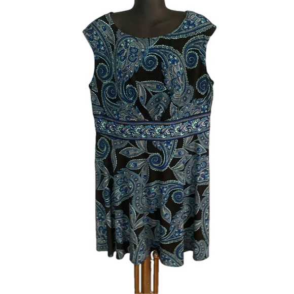 2X London Times Woman black blue paisley graphic print sleeveless midi dress - Picture 1 of 11